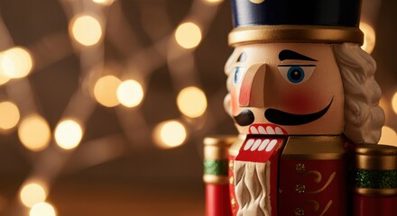 Wall Mural - classic wooden nutcracker toy adding a touch of festive charm to christmas celebrations with warm, s