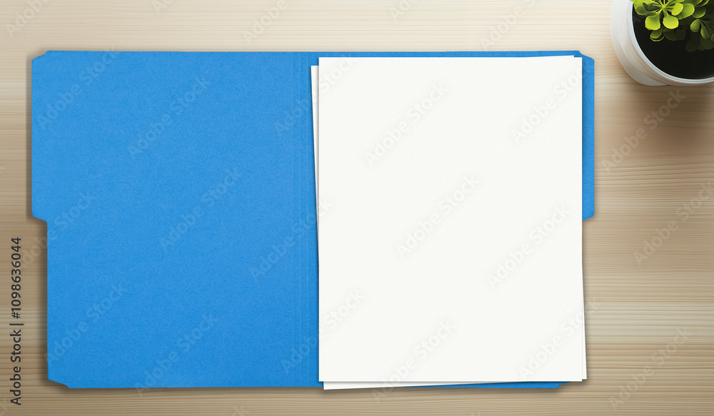open folder on wood table, blank papers Stock Photo | Adobe Stock
