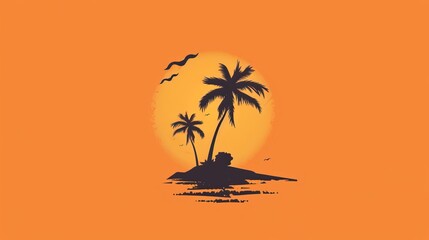 Wall Mural - a serene and peaceful tropical island with palm trees and a beautiful sunset in the background