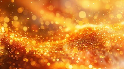 Wall Mural - Golden bokeh lights with sparkles on dark background. Holiday celebration background