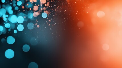 Wall Mural - turquoise and orange bokeh lights with copy space. modern technology background