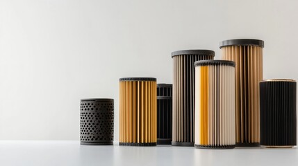 Leinwandbilder - Various car filters arranged on a light background showcase essential components for maintaining vehicle performance and efficiency. Generative AI