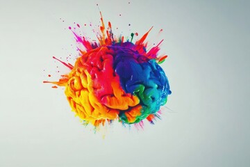 Poster - A brain is adorned with vivid paint strokes and splashes, representing a fusion of creativity and imagination in an artistic display. Generative AI