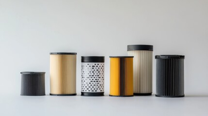 Leinwandbilder - Various car filters including oil, air, and fuel filters displayed on a clean light background, showcasing components for vehicle maintenance. Generative AI