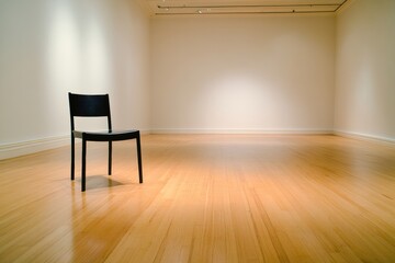 Leinwandbilder - An empty room features polished wooden floors and a solitary chair against the wall, inviting peace and quiet for reflection. Generative AI
