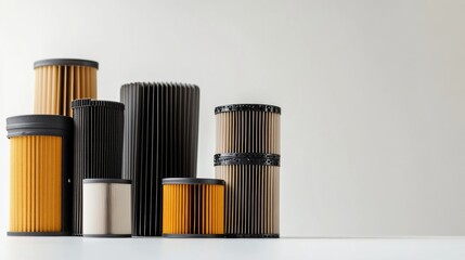 Leinwandbilder - Different types of oil, air, and fuel filters are displayed, highlighting their importance in automotive maintenance and engine efficiency. Generative AI