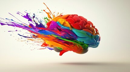 Poster - A brain is covered in vivid strokes and splashes of color, representing the fusion of artistry and intellect, sparking curiosity and inspiration. Generative AI