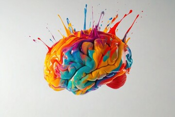 Aufkleber - A brain model covered in vibrant paint strokes and splashes amplifies the concept of artistic expression through vivid colors and design. Generative AI