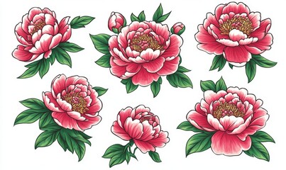 Wall Mural - Hand-drawn illustration of peony flowers, featuring a continuous line drawing.