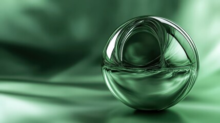 Wall Mural - abstract emerald green background. green metallic ball inside the glass hemisphere shell. futuristic