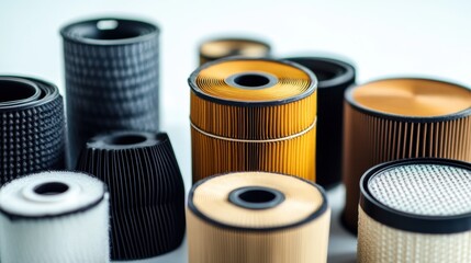 Aufkleber - Display features a variety of car filters including oil, air, and fuel types, highlighting their importance in vehicle maintenance and performance. Generative AI