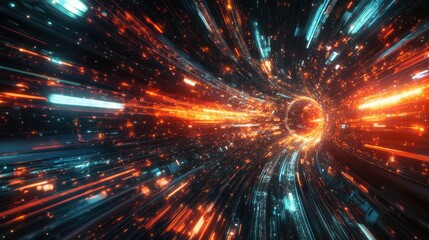 Wall Mural - a hyperspace vortex with futuristic technology elements in a cosmic space background with dynamic li