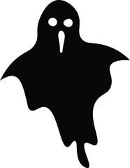 Wall Mural - Simple black ghost with round white eyes and screaming mouth floating against a white background creates a spooky halloween atmosphere