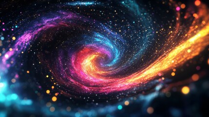 Wall Mural - a neon background with luminous swirling, a shining spiral cover, black elegant. sparks particles, a