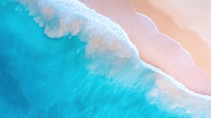 Wall Mural - Aerial view of turquoise waves gently lapping a pristine sandy beach, AI