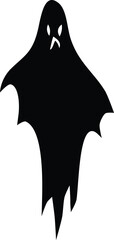 Wall Mural - Black ghost silhouette floating against white background, featuring an angry expression, perfect for halloween projects and creating a spooky atmosphere