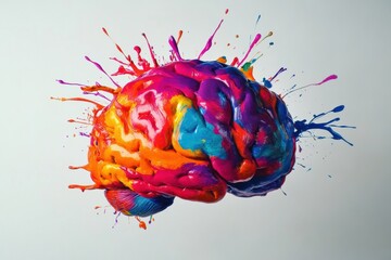 Aufkleber - A brain bursts with vibrant strokes and splashes of paint, showcasing an extraordinary blend of creativity and imagination in an artistic display. Generative AI