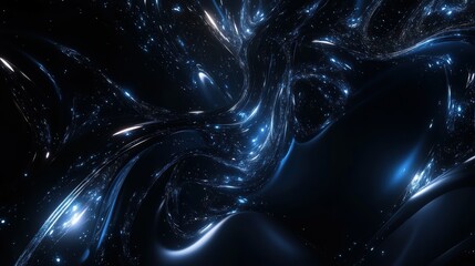 Wall Mural - abstract shiny black shape with blue highlights against dark background.