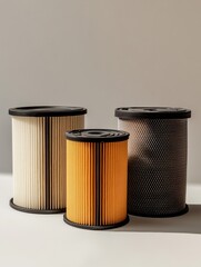 Fototapete - Display featuring different car filters including oil, air, and fuel filters emphasizing their importance in vehicle upkeep. Generative AI