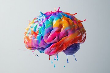 Poster - A brain bursts with an explosion of colorful paint strokes and splashes, representing creativity and dynamic artistic expression. Generative AI