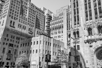 Fototapete - Downtown Chicago skyscrapers along Chicago River