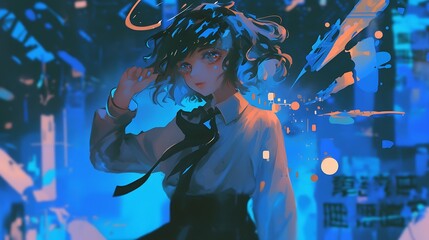 Wall Mural - Cyberpunk Anime Girl