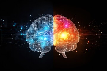 Poster - This depiction illustrates the intricacies of the human brain, highlighting neural connections and patterns in vibrant colors. Generative AI