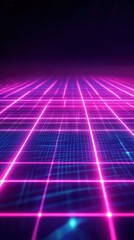 Wall Mural - Futuristic neon grid with vibrant pink and blue lines creating an immersive digital atmosphere.