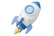 © Theeraphat - 3d Space rocket flying icon. Minimal Toy rocket launch icon on isolated blue background. Successful startup, financial growth, space business, new innovation, new idea, new think concept. 3d render.