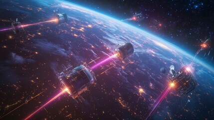 Wall Mural - futuristic space combat: satellites in orbit