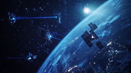 Wall Mural - futuristic satellite network orbiting earth