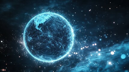 Wall Mural - landscape of a futuristic planet. magic digital futuristic glowing energy particles.