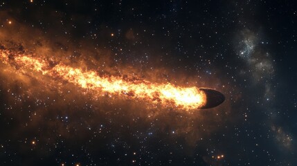 Wall Mural - with a glowing trail of flames, a fiery comet or meteor streaks through the stars