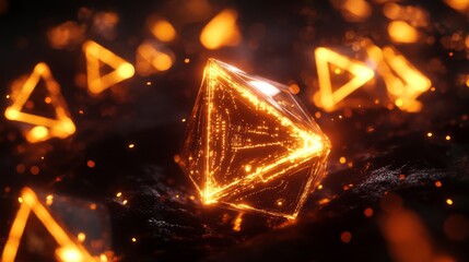 Wall Mural - Glowing Geometric Shapes - Abstract Digital Art