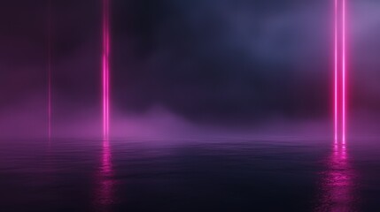 Wall Mural - a dark background with two pink lights in the foreground