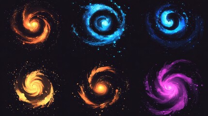 Wall Mural - set of vibrant spiral galaxies