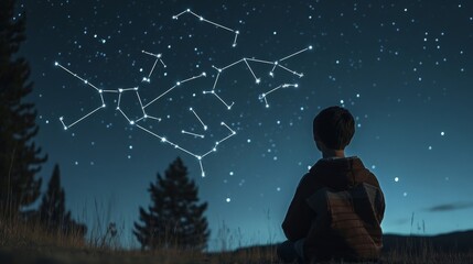 Wall Mural - child gazing at stars at night