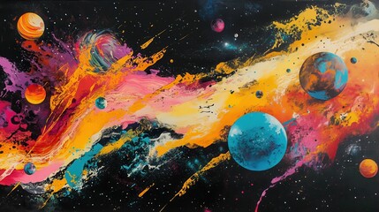 Wall Mural - Vivid Abstract Planets, A Cosmic Dance of Color