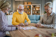 © Miljan Živković - Group of people senior man and women play leisure board game at home
