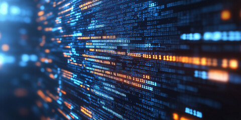 Abstract binary code blue and orange background