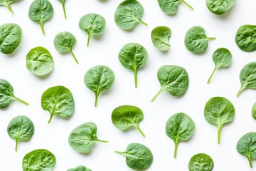 Wall Mural - Top view of isolated baby spinach on white background