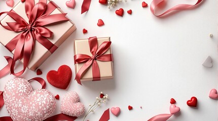 Wall Mural - Elegant gift boxes and heart decorations for celebrations and romance