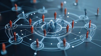 Leinwandbilder - Interconnected 3D figures forming a radiant circular formation on a dark background symbolizing teamwork unity and innovation
