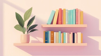 Wall Mural - Front-facing arrangement of books on a minimalist bookshelf