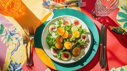 Sticker - Cucumber salad served on a colorful table design