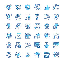 Wall Mural - Achievement icons. Outline symbols. Vector blue line icons set