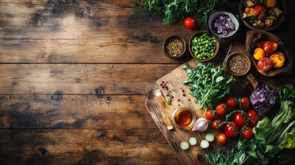 Wall Mural - Fermented foods and pickled vegetables on a rustic wooden surface