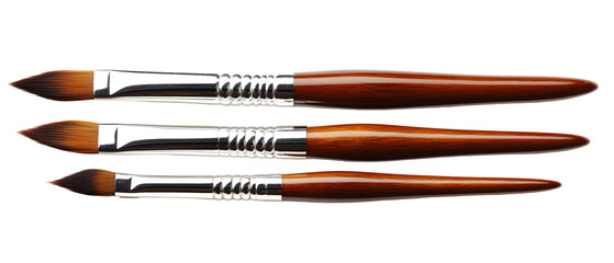 a set of three artist brushes with wooden handles and fine bristles, ideal for painting and detailed