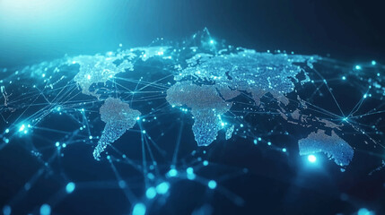 Wall Mural - dynamic digital world map emphasize western europe continental for ai powered global network connect