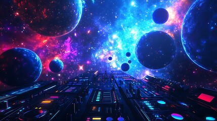 Wall Mural - futuristic spaceship in vibrant nebula